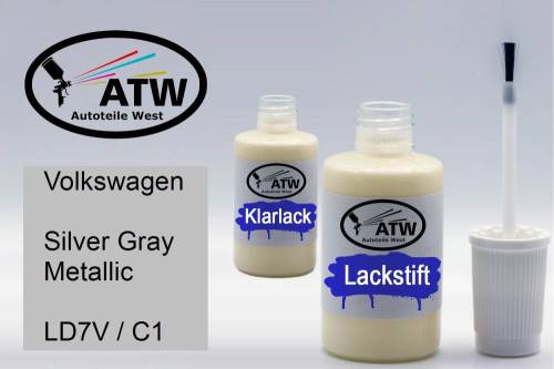 Volkswagen, Silver Gray Metallic, LD7V / C1: 20ml Lackstift + 20ml Klarlack - Set, von ATW Autoteile West.